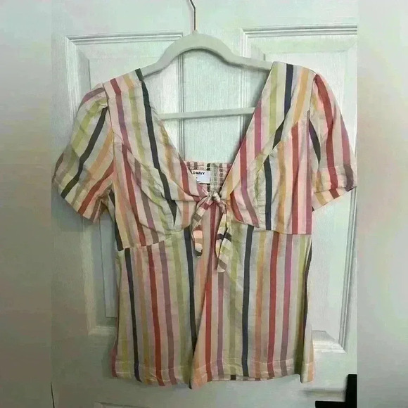Old Navy Tie Front Multicolor Striped Blouse - Picture 1 of 3